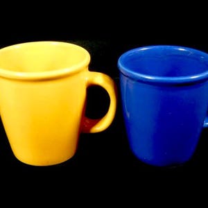 Set Of 2 Vintage BODUM Coffee Cups Blue And Yellow Brown