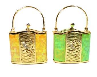 1 Vintage Yellow Or Green Holographic Handbag Unused Yellow Gold Green Gold Fancy Elegant Handbag Clutch Purse