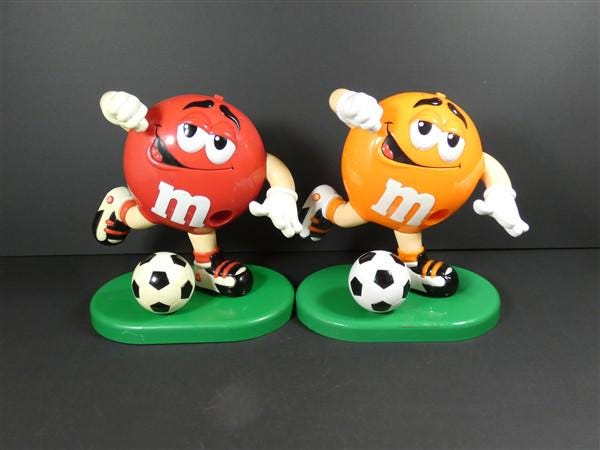 1 Vintage Soccer Sport M&M Dispenser Orange or Red Candy Dispenser