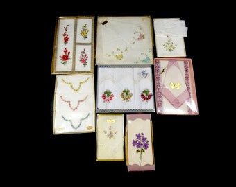 1 set di fazzoletti svizzeri vintage in scatola chiusa con ricamo floreale Hanky Hankies realizzati in cotone svizzero