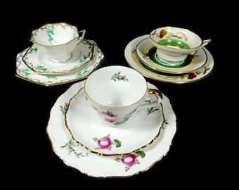 1 Vintage August Roloff Or Bavaria Trio Filiżanka do herbaty i spodek 3-częściowy zestaw Piękny zestaw Bavaria China Bavaria Gold