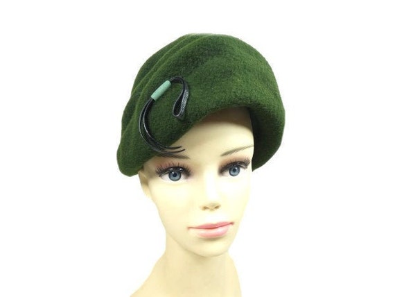 Vintage Forest Green Wool Ladies Hat 