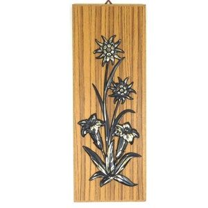 Blume hängen Wandkunst - Gold schwarze Blumen - Holz hängen Wandkunst - Blume Kunst Vintage