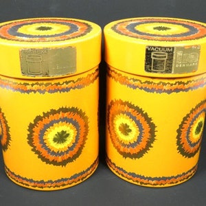 Retro Orange And Gold Tin Canister Set Ira Denmark 6.5 Inches Vintage Tin Storage Box Scandinavian Design Decor