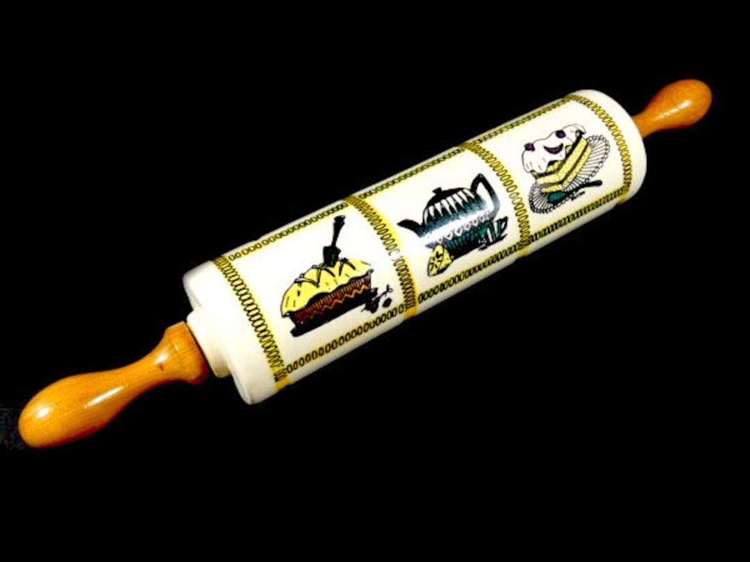 Antique Ceramic Rolling Pin Swedish Yellow White Black Ceramic Etsy