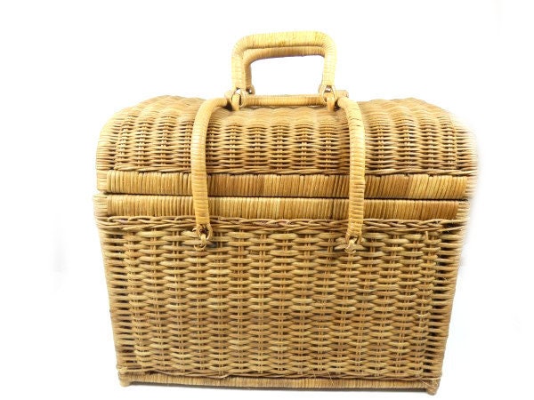 Pair Vintage Bamboo Basket Boxes for Storage Crafts Picnics