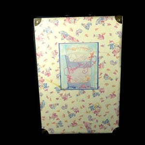 Può includere: Una scatola di contenimento bianca con un design colorato che presenta un bambino in una culla. La scatola ha una maniglia in metallo dorato e il testo "Middy's Mommy" e "Because You're Special" sul davanti.