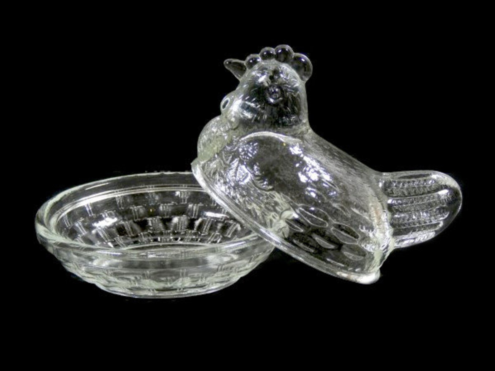 Vintage Glass Chicken Butter Dish Glass Rooster Candy Dish Etsy
