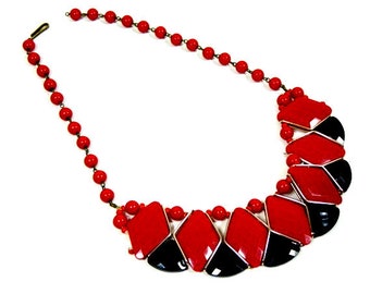 Vintage Black Red 80's Necklace Retro Necklace Long Statement Necklace Pop Rock Punk Necklace Jewelry Nr 2