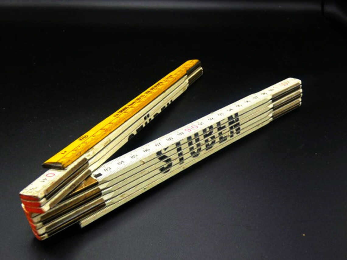 Vintage Wooden Carpenters Ruler - 2M Yellow and White Wooden Folding ...