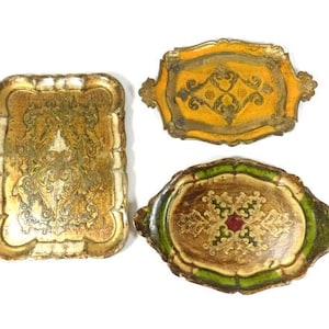 1 pequeña bandeja para servir estilo florentino italiano vintage Bandeja estilo italiano de oro amarillo Hermosa bandeja para servir Elegante bandeja para servir vintage