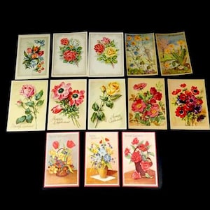 Vintage Flower Greeting Card Rose Tulip Narcissus Wildflowers Postcard Elegant Roses Postcard Wedding Anniversary Card