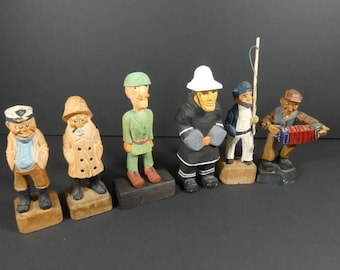 1 Vintage Wood Carved Figurine Wooden Man Wood Carving Wood Cutting Hand Made Man Figurine Wood Carving