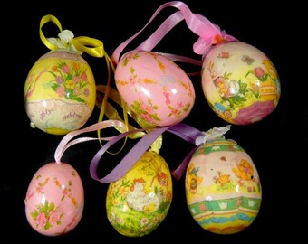 6 Vintage Plastic Decorated Easter Eggs Vintage Easter Eggs Beautiful  Easter Eggs Flower Easter Eggs
