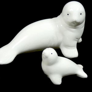 Vintage White Sea lion With Sea lion Baby Figurines Vintage Sea lion Figurines Vintage White Sea lion Set Vintage Seal Set