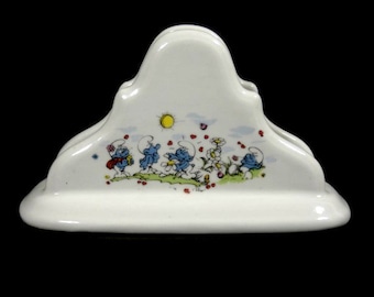 1 Vintage The Smurfs Napkin Holder Peyo Ceramic Napkin Stand Letter Stand Double Sided