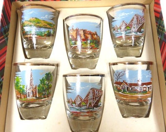 Vintage Scottish Scenes Drinking Set Of 6 Glasses In The Original Box