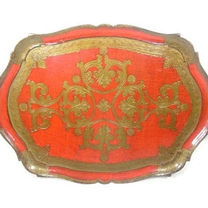 Vintage Italienisch Florentiner Serviertablett Gold Rot Italienisches Tablett Schönes Serviertablett Elegantes Vintage Serviertablett Florenz