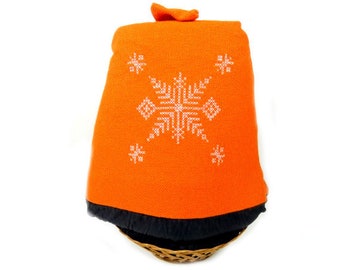 Retro Orange Teapot Cover With Wicker Basket Tea Pot Cosy Floral Tea Pot Flower Tea Pot Cover Teapot Cosy With Basket