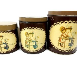 1 Vintage Miss Petticoat Tin Canister Box Cookie Jar Cookie Box Storage Tin