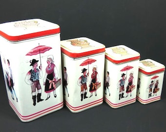 Set Of 4 Yugoslavia Tins Costume Tin Retro Design Tin Canisters Tin Canisters Retro Nesting Tin Canisters