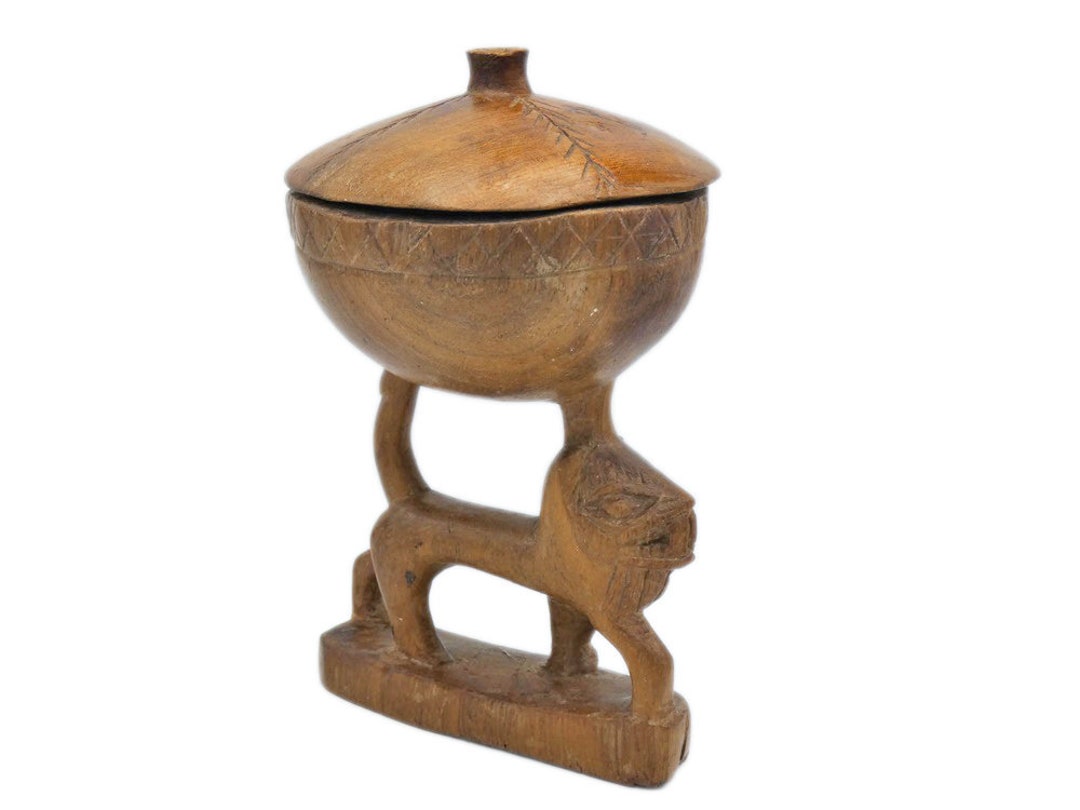 Wooden Tobacco Jar - Hand Carved Antique - Asian Wood Smoking Jars