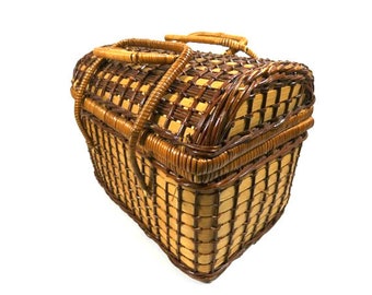 Big Vintage Wicker Handbag Vintage Wicker Bag Storage Bag Pick Nick Basket Wicker Travel Basket