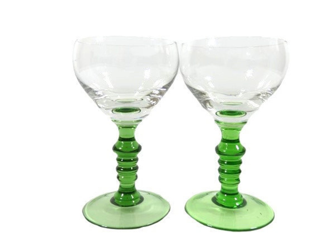2 Roemer Wine Glasses Green Foot Roemer Glasses Vintage Green German