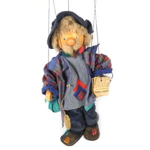 Vintage Handmade Marionette Doll Hobo Puppet Old Puppet Collectible Wooden Puppet