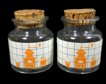 2 Vintage Glass Jars Coffee Mill Coffee Making Vintage Retro Design Glass Kitchen Storage Jar Cookie Jar Coffee Flour Sugar Jar