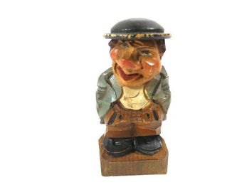 Vintage Folk Art Wooden Man Wood Carved Man Wood Carving Wood Cutting Hand Made Man Figurine