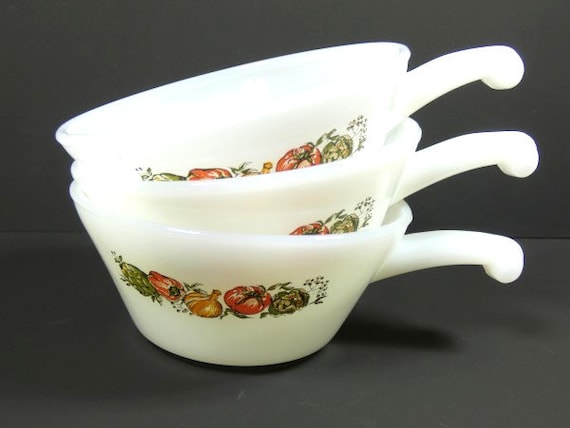 Set von 3 Anker Hocking Suppe Schale Milchglas Milch Glas Ofen Schalen Gemüse Vintage Glas Küche Dekor Servieren
