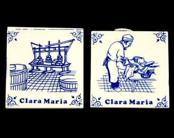 2 Clara Maria Miniature Tiles Vintage Small Tiles Vintage Mosaic Tiles Mini Clara Maria Tiles Mosaic Tiles Blue White