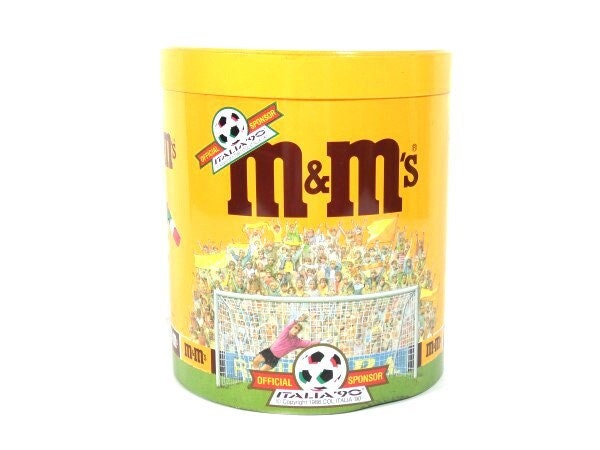 Vintage M&M Tin 7x6.25 Inches Italy 1990 Mars Soccer Tin Italy