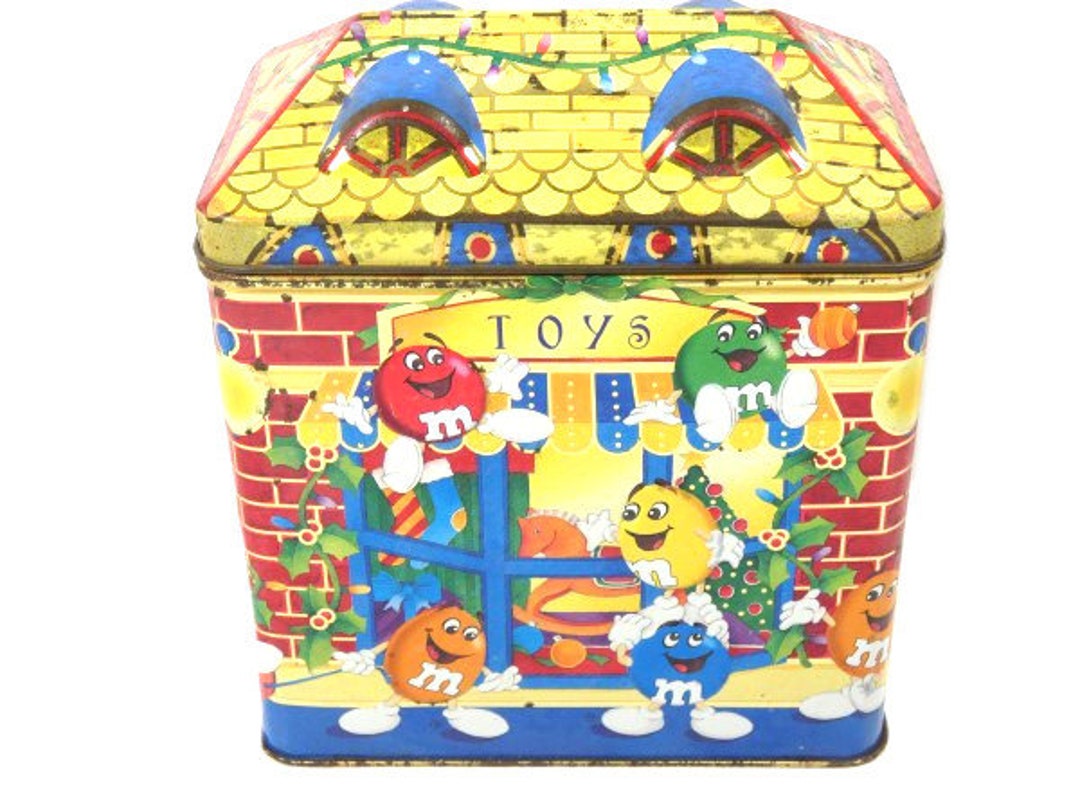 Vintage M&M Christmas Toys Tin 1996 Candy Tin Canister Cookie Jar