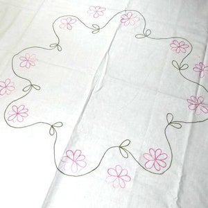 Vintage Rosa Grüne Blumen Stickerei Tischdecke Vintage Retro Tischwäsche Bestickte Tischdecke