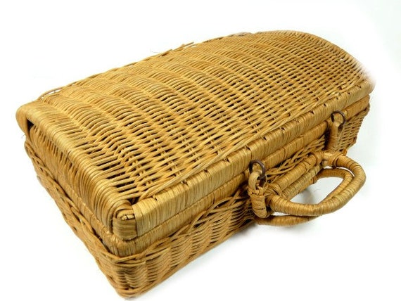 Vintage Wicker Handbag Vintage Wicker Bag Storage… - image 1