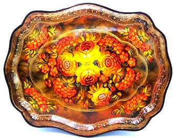 Vintage bloem en Berry hand geschilderd Tin Tray Decoratieve Lade mooie sierlijke lade