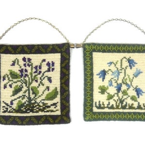 Vintage Flowers Swedish Wool Art Wall Hanger Needlework Embroidery Decorative Hanger Wool Tapestry