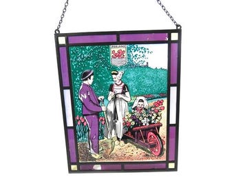 1 Vintage Dutch Painted Stained Glass Window Hanger Painted Window Hanger Sun Catcher Window Décor Zeeland