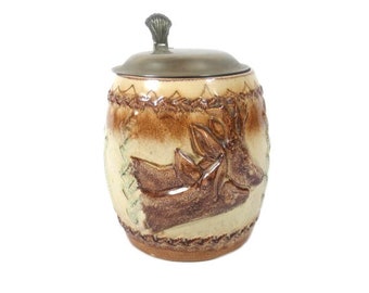 Vintage Big Beer Stein con ciervo y tapa de estaño Vintage alemán jarra de cerveza cerveza regalo coleccionable para hombres