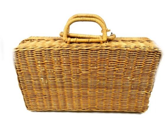 Vintage Wicker Handbag Vintage Wicker Bag Storage… - image 3