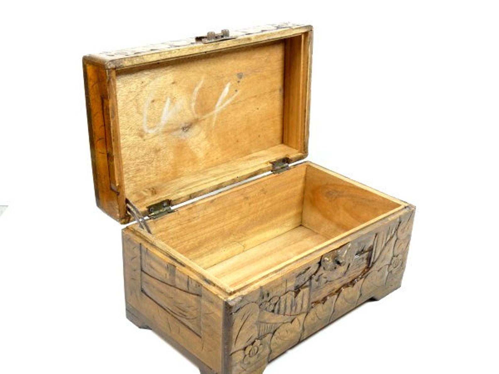 1 Small Wood Carved Wooden Chest Suitcase Storage Case Etsy