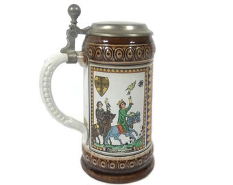 ヴィンテージドイツ製透明蓋付きビールジョッキ、ビールジョッキ、蓋