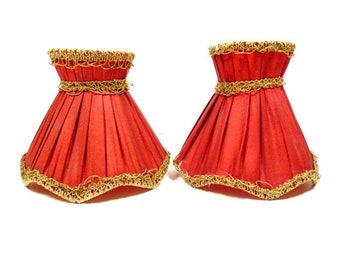 Set Of 2 Vintage Red Gold LampShades Beautiful Elegant Lamp Shades Fabric Lamp Shades Clip On Lamp Shades