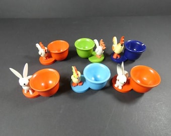 1 Vintage Erzgebirge Wooden Egg Cups German Egg Cups Easter Chicken Bunny Vintage Retro Design