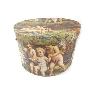 Caja para sombreros con ángeles vintage, diseño floral retro vintage, diseño floral colorido