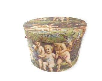 Vintage Angels Hat Box Vintage Retro Design Floral Box Colorful Flower Design