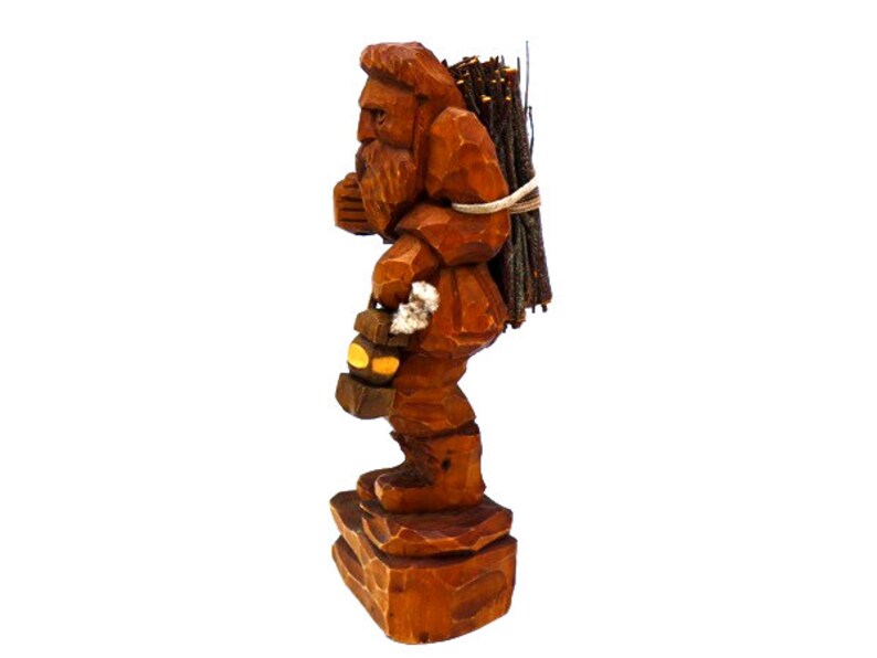 Folk Art Dwarf Wood Carved Man With Branches and A Lamp Wood Carving ...