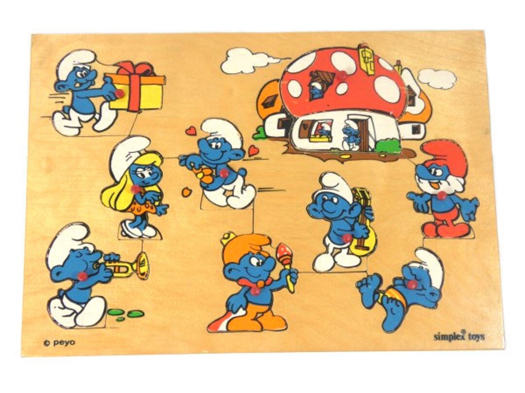 Puzzle Non Découpé Schtroumpfs (Smurfs) 1995 - Produit Dérivé Peyo - Occasion